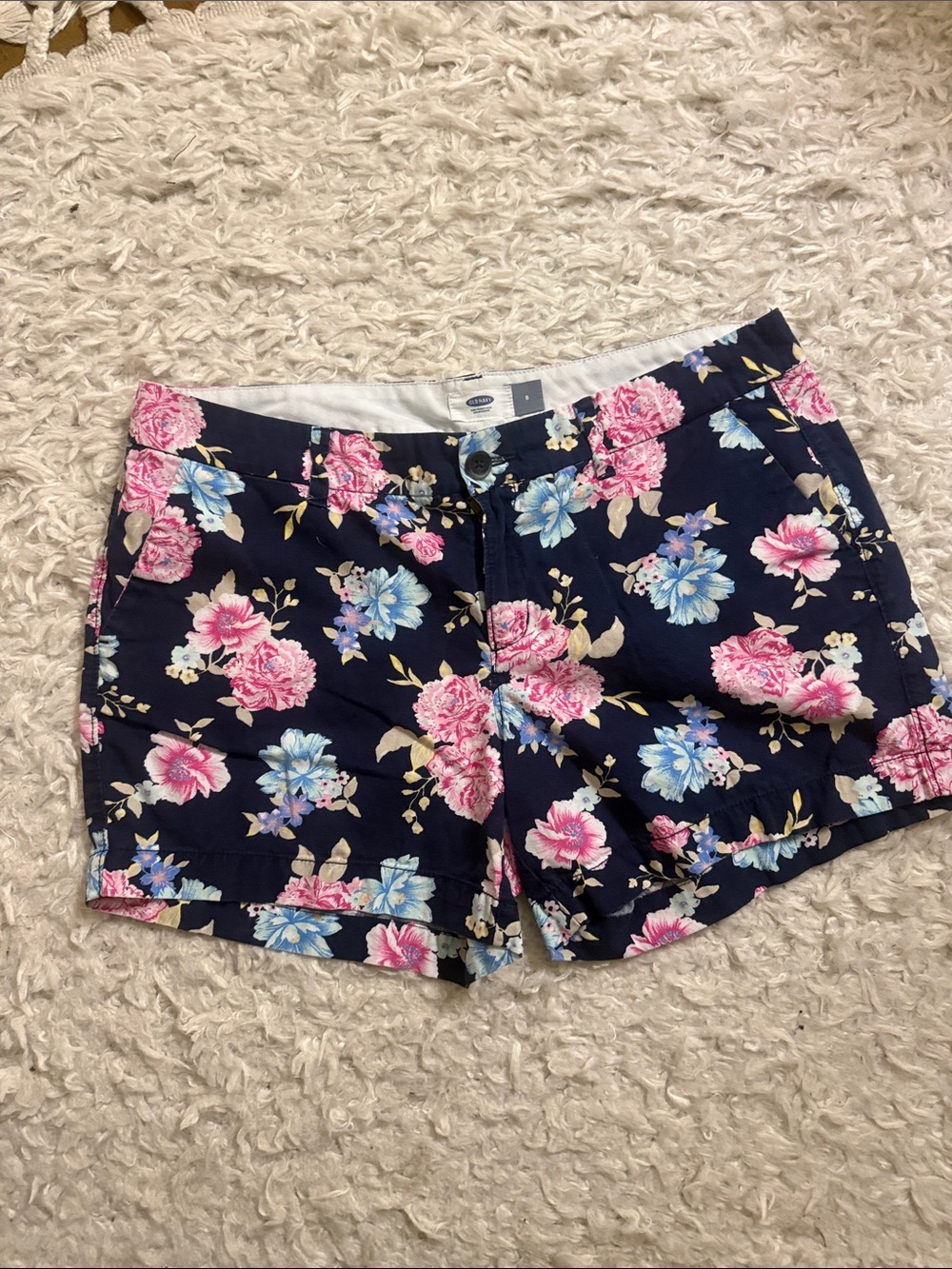 Old Navy Navy Floral Print Jean Shorts - Pink & Light Blue Flowers